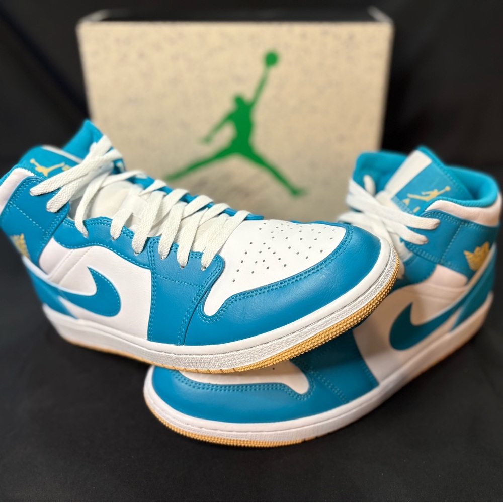 Jordan Mid-Top Sneakers in White and Teal Blue